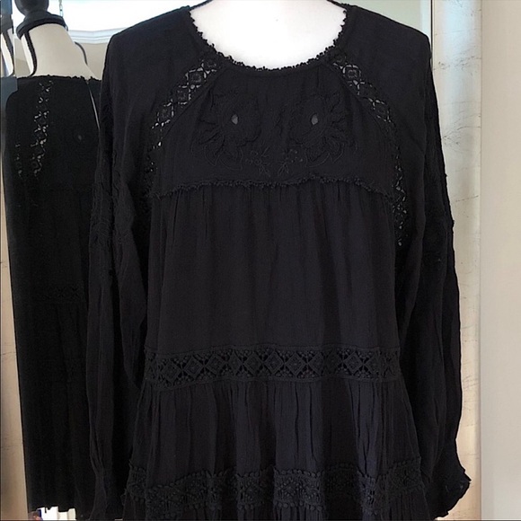 ❌SOLD❌ FREE PEOPLE Mini Dress Piece of Your Heart Tiered Beautiful Black Lace 🖤 - Picture 9 of 15
